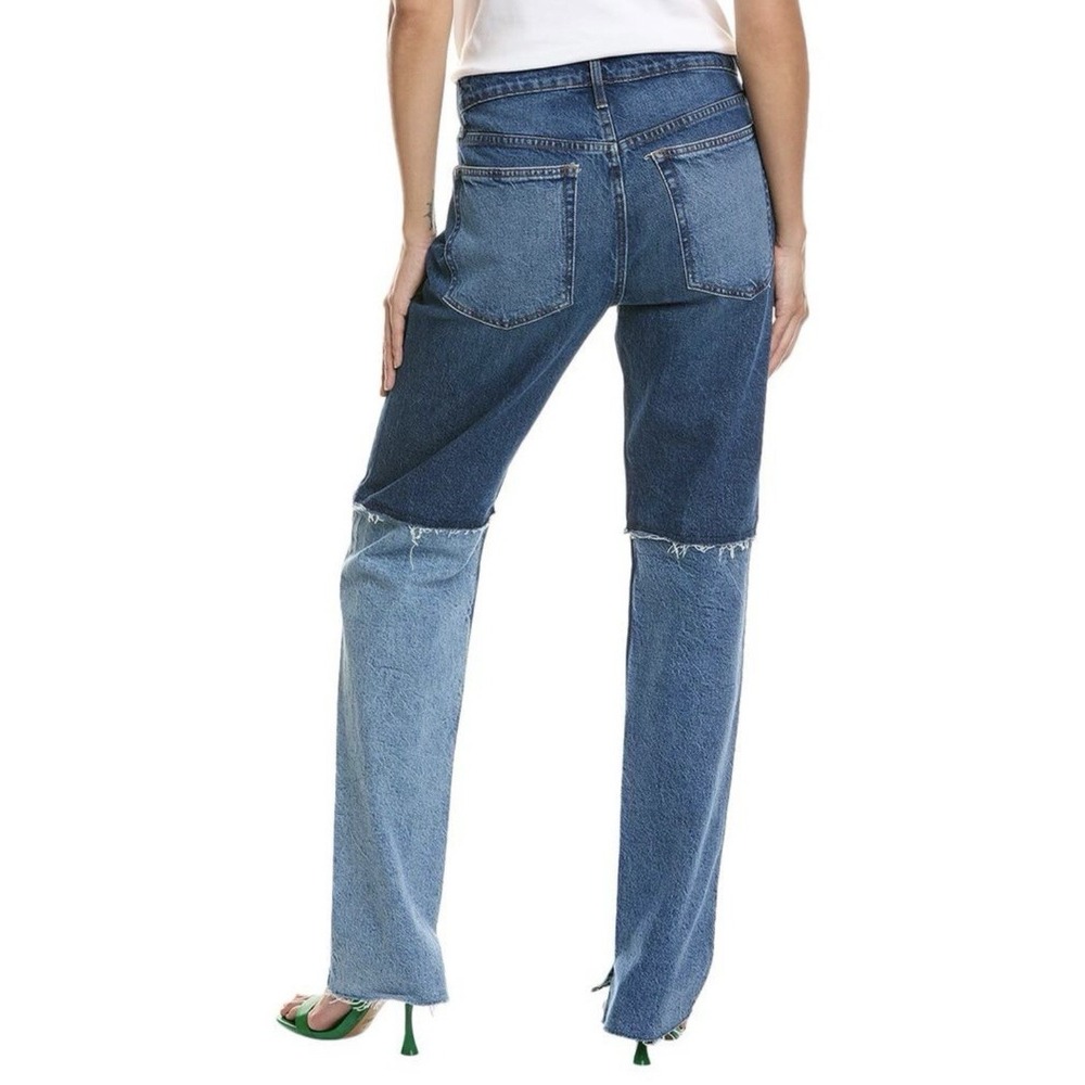 FRAME Womens Two-Tone Patchwork Straight Leg Jeans Raw Hem Denim Color Block  26 - Picture 2 of 15